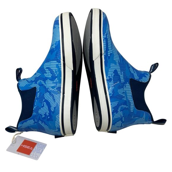 HISEA Men’s 13 Waterproof Rain Boots Blue Camo Rubber Slip On Chelsea Ankle Deck - Picture 9 of 11